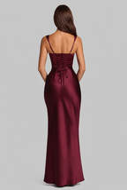 Satin Feel Ruched Waist Maxi Dress Audrey Calvero