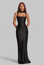 Satin Feel Ruched Waist Maxi Dress Audrey Calvero