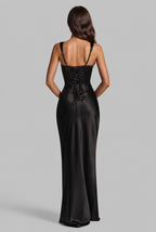 Satin Feel Ruched Waist Maxi Dress Audrey Calvero