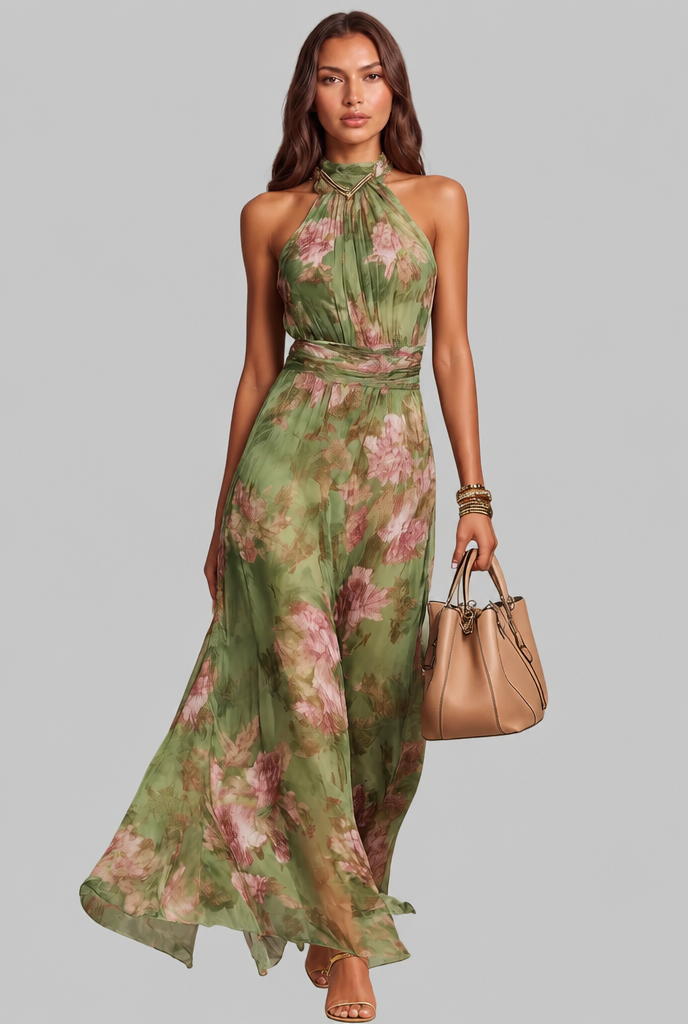 Women's Floral Halter Maxi Dress Audrey Calvero