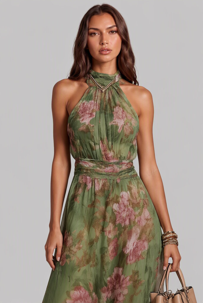 Women's Floral Halter Maxi Dress Audrey Calvero