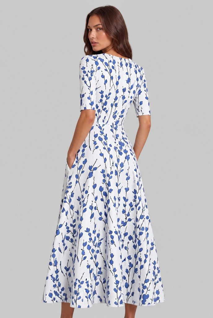 Floral Midi Dress with Pockets Audrey Calvero