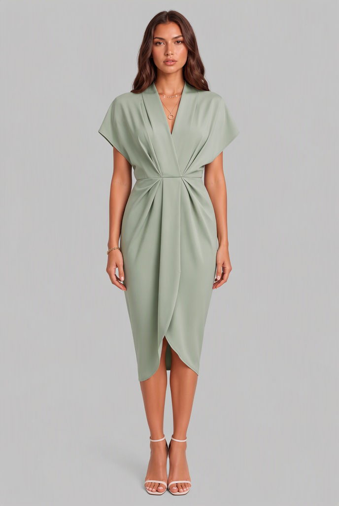 Wrap Midi Dress with Draped Skirt Audrey Calvero