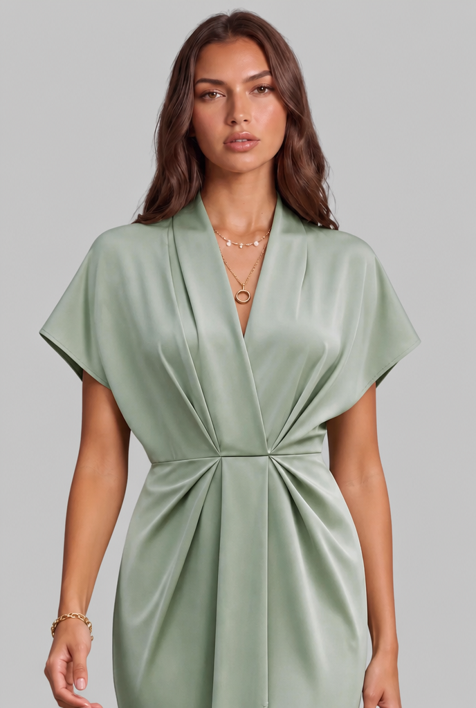 Wrap Midi Dress with Draped Skirt Audrey Calvero