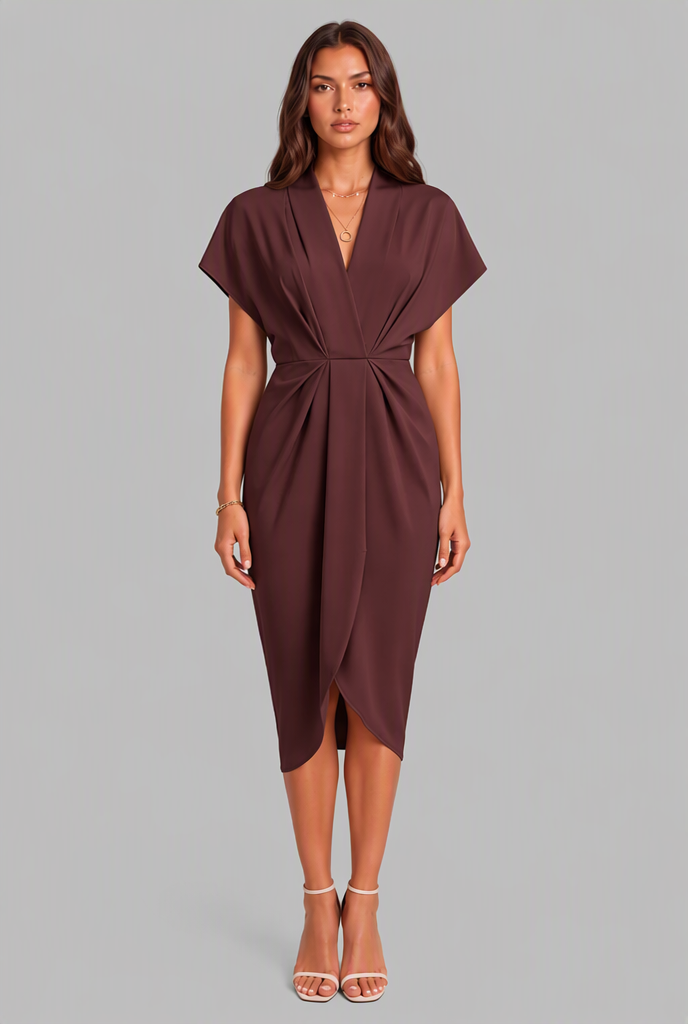 Wrap Midi Dress with Draped Skirt Audrey Calvero