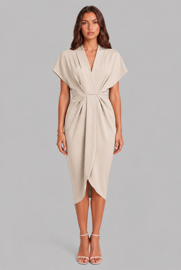 Wrap Midi Dress with Draped Skirt Audrey Calvero