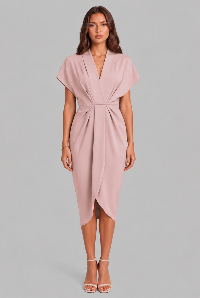 Wrap Midi Dress with Draped Skirt Audrey Calvero