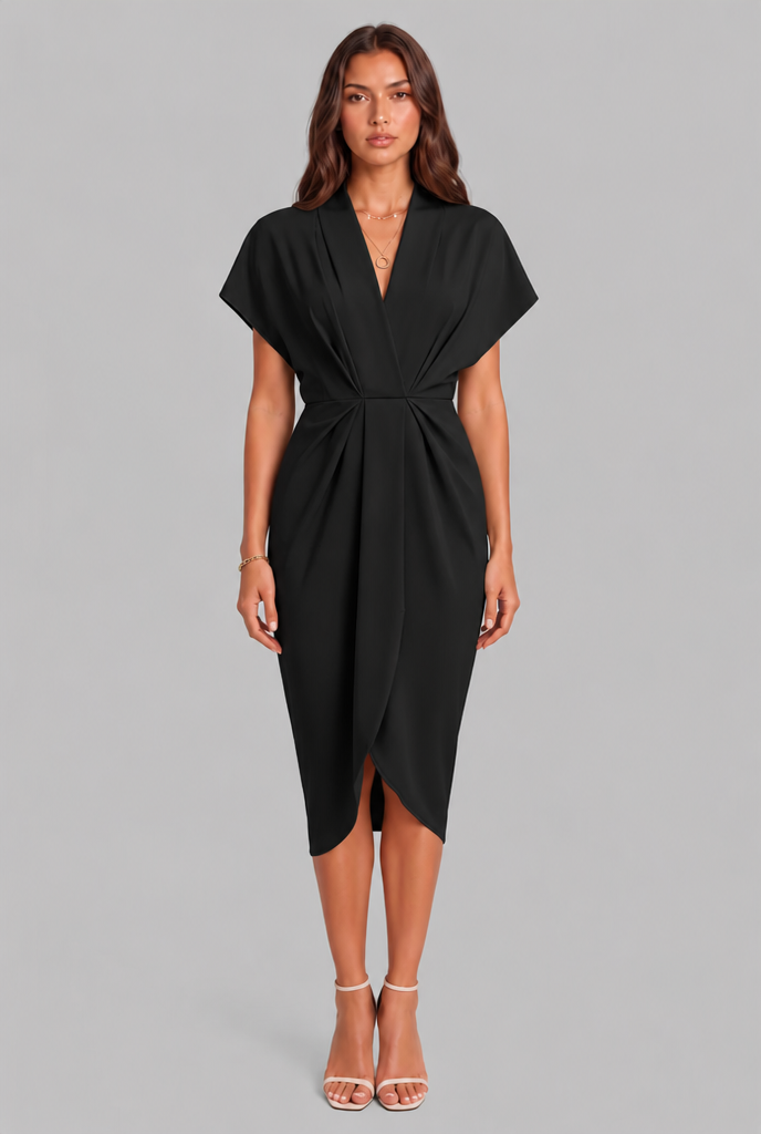Wrap Midi Dress with Draped Skirt Audrey Calvero