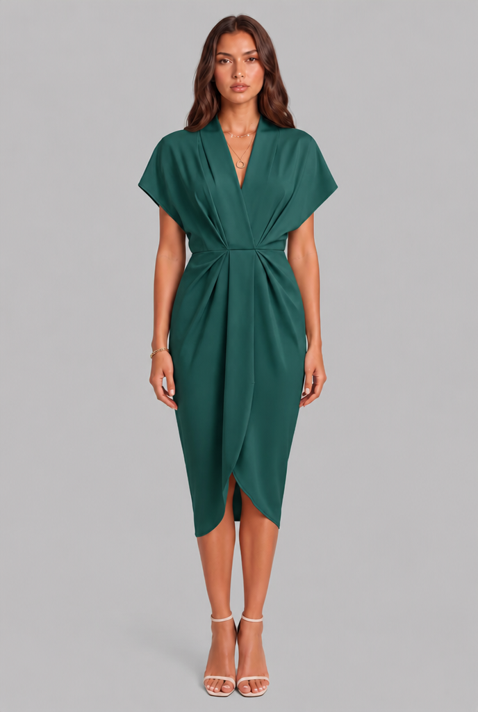 Wrap Midi Dress with Draped Skirt Audrey Calvero
