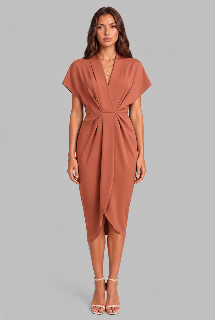 Wrap Midi Dress with Draped Skirt Audrey Calvero