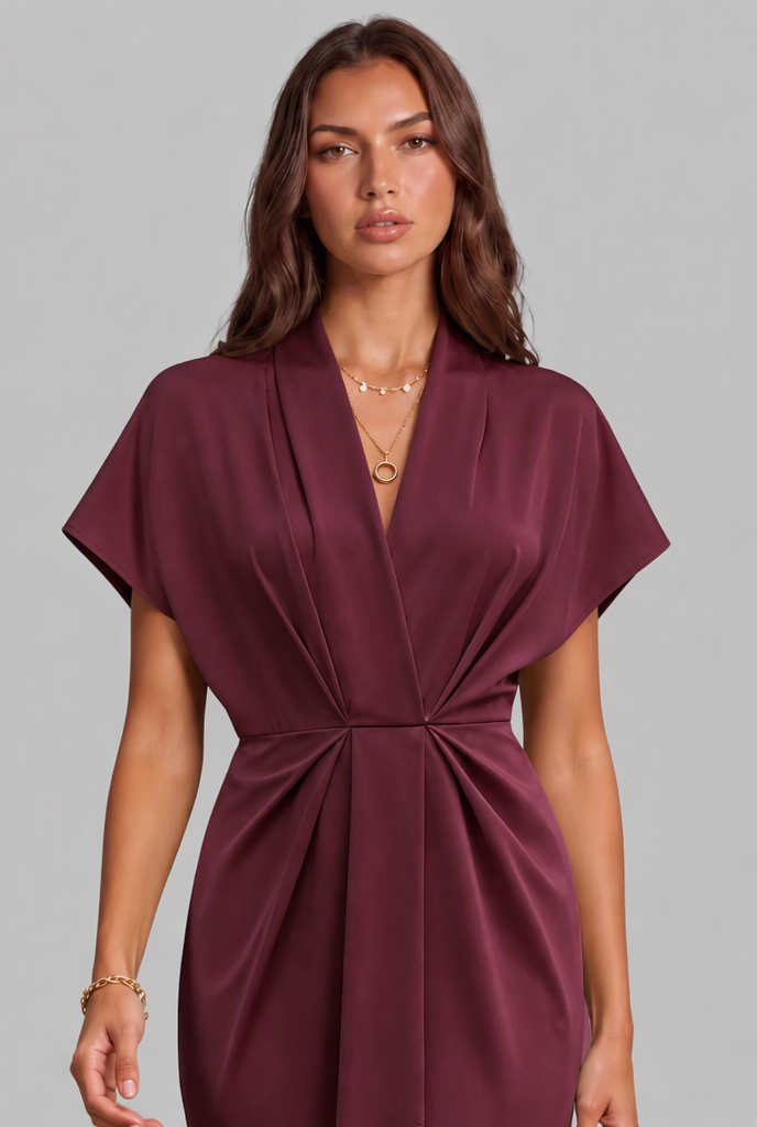 Wrap Midi Dress with Draped Skirt Audrey Calvero