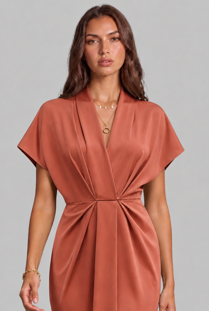 Wrap Midi Dress with Draped Skirt Audrey Calvero