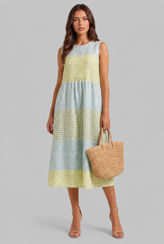Gingham Midi Dress Audrey Calvero