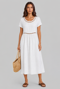 Linen Midi Dress with Cutwork Detail Audrey Calvero