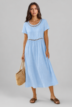 Linen Midi Dress with Cutwork Detail Audrey Calvero