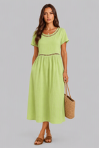 Linen Midi Dress with Cutwork Detail Audrey Calvero