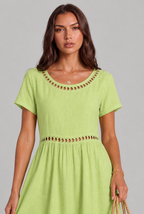 Linen Midi Dress with Cutwork Detail Audrey Calvero
