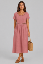 Linen Midi Dress with Cutwork Detail Audrey Calvero
