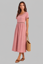 Linen Midi Dress with Cutwork Detail Audrey Calvero