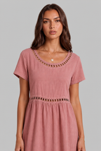 Linen Midi Dress with Cutwork Detail Audrey Calvero