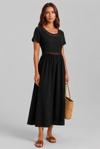 Linen Midi Dress with Cutwork Detail Audrey Calvero