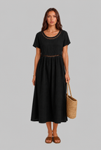 Linen Midi Dress with Cutwork Detail Audrey Calvero