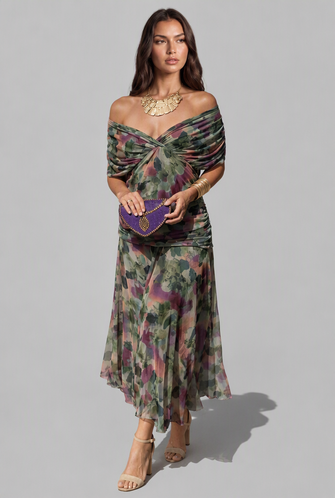 Women's Chiffon Maxi Dress with V-Neck Audrey Calvero