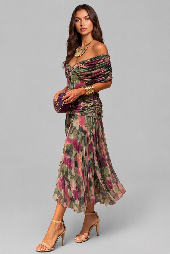 Women's Chiffon Maxi Dress with V-Neck Audrey Calvero