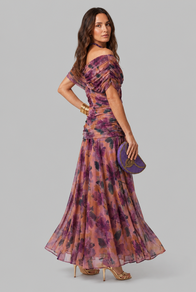 Women's Chiffon Maxi Dress with V-Neck Audrey Calvero