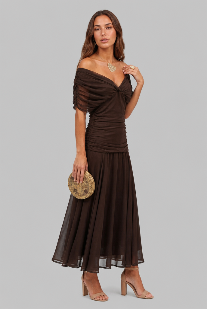 Women's Chiffon Maxi Dress with V-Neck Audrey Calvero