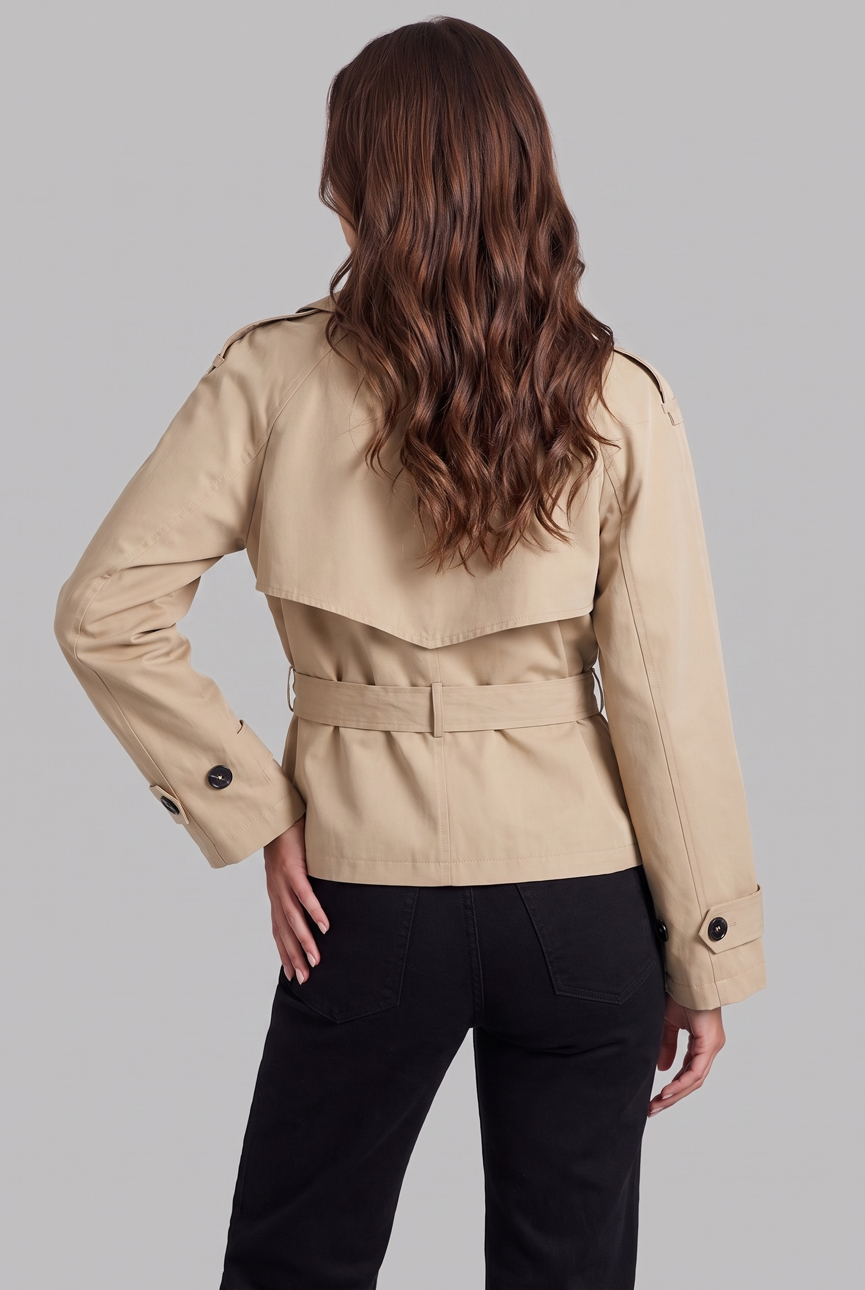 Cropped Trench Jacket with Belt Audrey Calvero