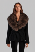 Belted Wool Coat with Fur Collar Audrey Calvero