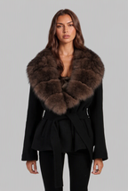 Belted Wool Coat with Fur Collar Audrey Calvero