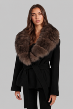 Belted Wool Coat with Fur Collar Audrey Calvero
