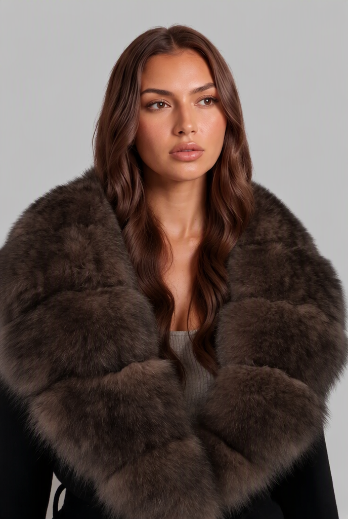 Belted Wool Coat with Fur Collar Audrey Calvero