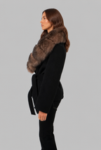 Belted Wool Coat with Fur Collar Audrey Calvero