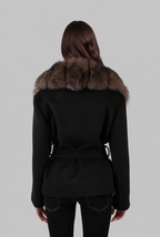 Belted Wool Coat with Fur Collar Audrey Calvero
