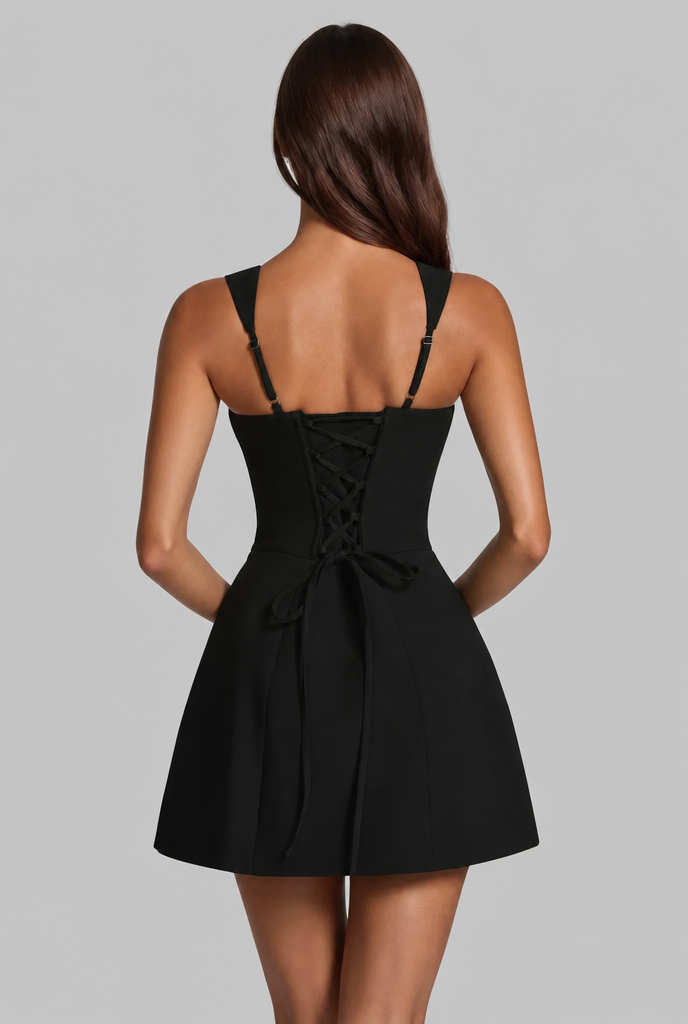Structured Mini Party Dress with Square Neck Audrey Calvero