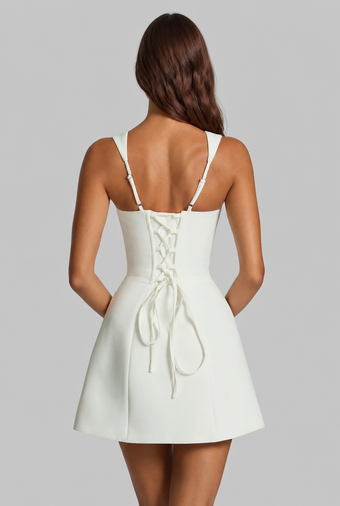 Structured Mini Party Dress with Square Neck Audrey Calvero