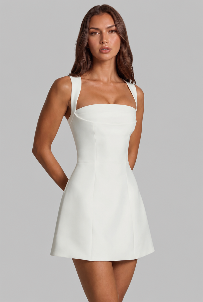 Structured Mini Party Dress with Square Neck Audrey Calvero