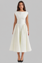 Structured Cap Sleeve Midi Dress Classic Occasion Dress Audrey Calvero