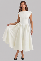 Structured Cap Sleeve Midi Dress Classic Occasion Dress Audrey Calvero