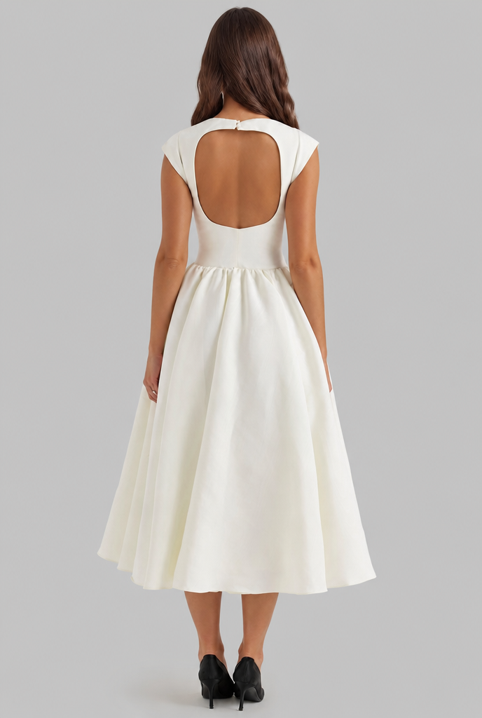 Structured Cap Sleeve Midi Dress Classic Occasion Dress Audrey Calvero