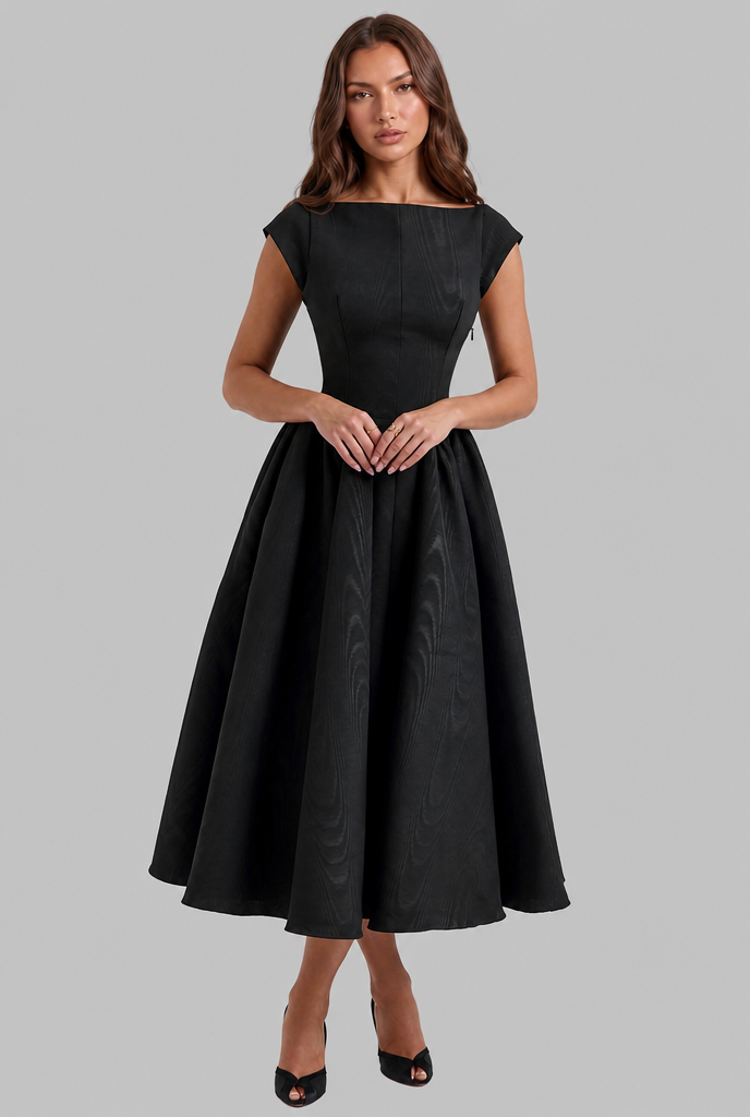 Structured Cap Sleeve Midi Dress Classic Occasion Dress Audrey Calvero