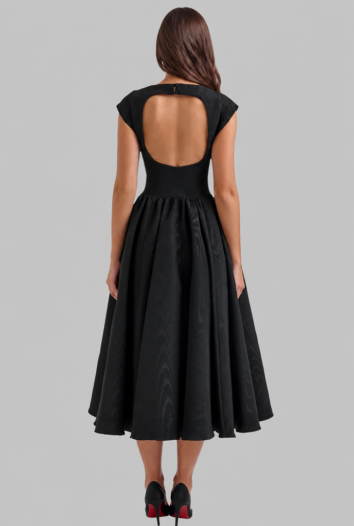 Structured Cap Sleeve Midi Dress Classic Occasion Dress Audrey Calvero