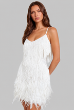 Sequin Mini Dress with Feather Trim Party and Evening Dress Audrey Calvero