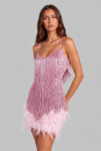 Sequin Mini Dress with Feather Trim Party and Evening Dress Audrey Calvero
