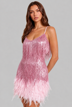 Sequin Mini Dress with Feather Trim Party and Evening Dress Audrey Calvero