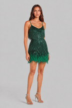 Sequin Mini Dress with Feather Trim Party and Evening Dress Audrey Calvero