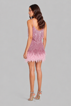 Sequin Mini Dress with Feather Trim Party and Evening Dress Audrey Calvero